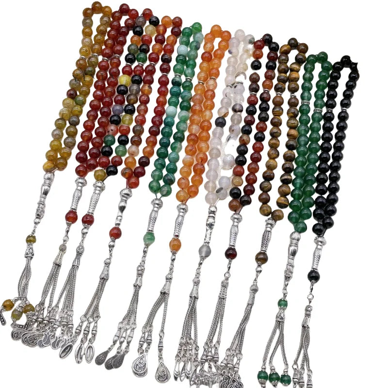 11pcs Islamic 33 Beads Glass Tasbih Arabic Prayer Misbaha Sebha Bracelet Hand Chain Muslim Rosary Jewelry for Men Women Gift