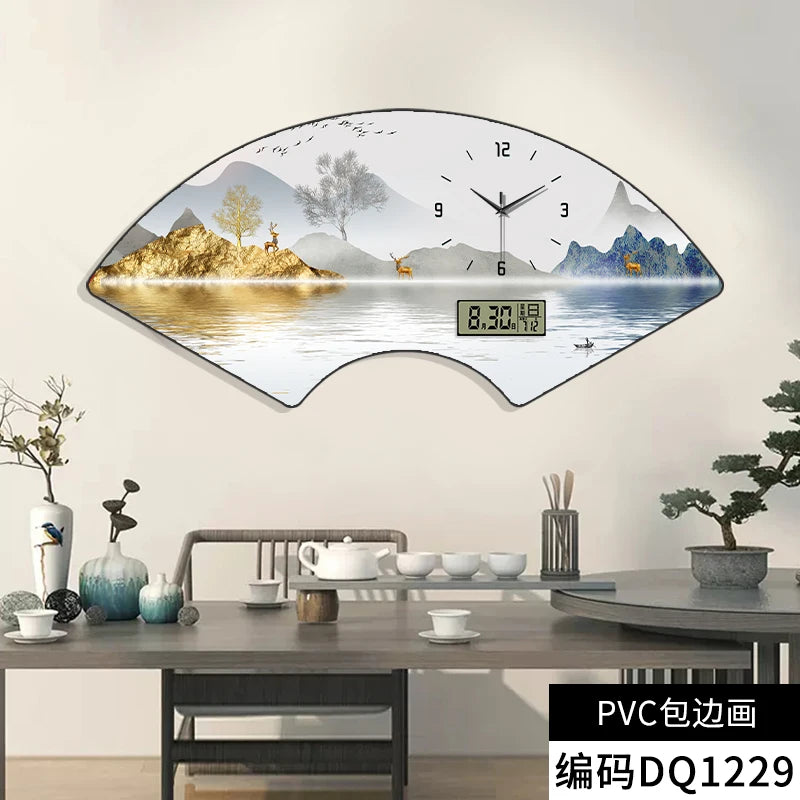 Fan-shaped Perpetual Calendar Electronic Clock Simple Wall Clock Living Room Dining Room Decoration Lamp Picture Clock