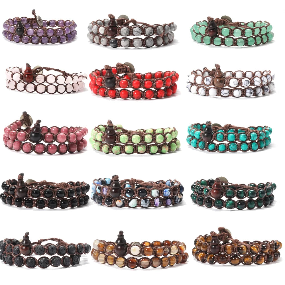 6mm Buddhist Natural Stone Beads Sandalwood Buddha Meditation Rosary Bracelet Women's Men's Gourd Beads Multi-Circle Bracelet