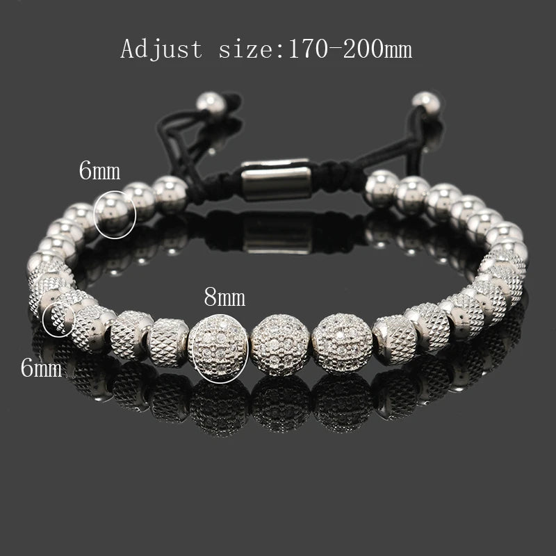 Luxury Royal Golden CZ Ball Man Bracelet Stainless Steel Beads Hand Jewelry Boy Gift