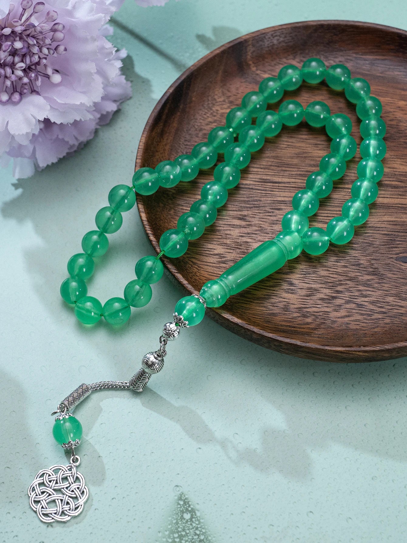 1 Islamic prayer counting bracelet | 45 acrylic beads | Rotatable silver Arabic pattern pendant | Unisex prayer tool