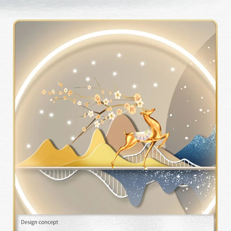 Nordic Light Luxury Clock Wall Clock Living Room and Restaurant Decoration Painting Light and Shadow Elk Perpetual Calendar