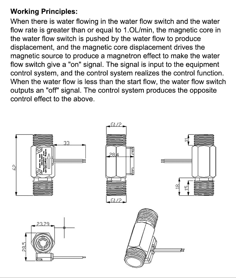 1/2" 3/4" Flow Switch Brass Male thread DN15 DN20 Liquid Water Sensor With filtermesh 0-220V