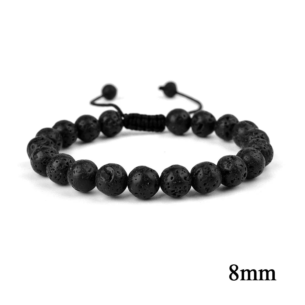 6mm 8mm 10mm Natural Stone Bracelet, Tiger Eye Agate Lava Bead Unisex Adjustable Handwoven Boho Jewelry Gift for Men Women