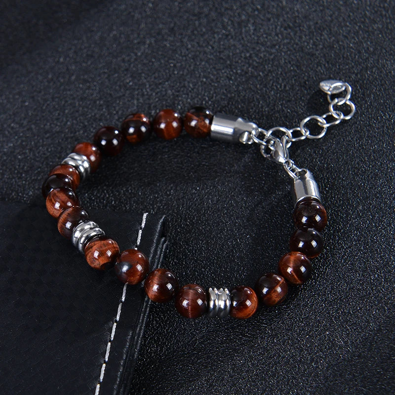 8mm Natural Stone Lapis Lazuli Beaded Bracelet Adjustable Stainless Steel Chain Bracelet for Men Women Handmade Jewelry Gifts