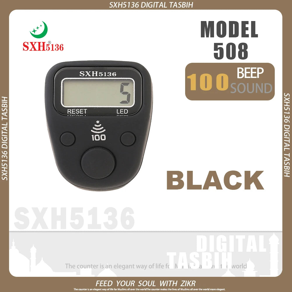 SXH5136 New Model LCD Finger Ring Tally Counter with 100 Beep Sound & LED Light Pray Tasbeeh Zikr Ring Muslim Digital Tasbih