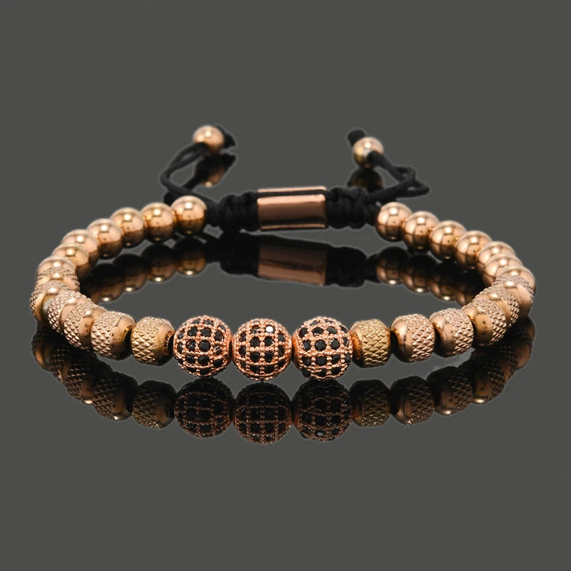 Luxury Royal Golden CZ Ball Man Bracelet Stainless Steel Beads Hand Jewelry Boy Gift