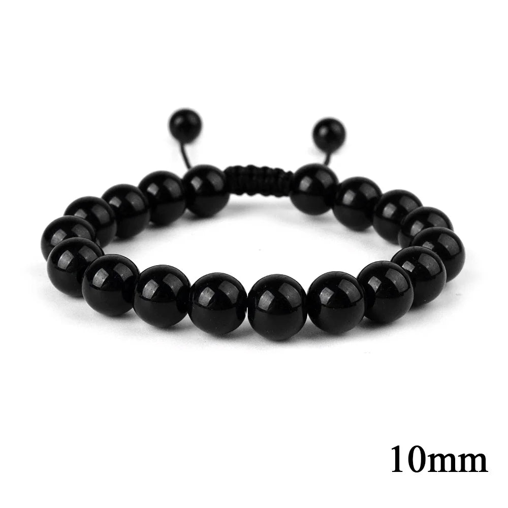 6mm 8mm 10mm Natural Stone Bracelet, Tiger Eye Agate Lava Bead Unisex Adjustable Handwoven Boho Jewelry Gift for Men Women