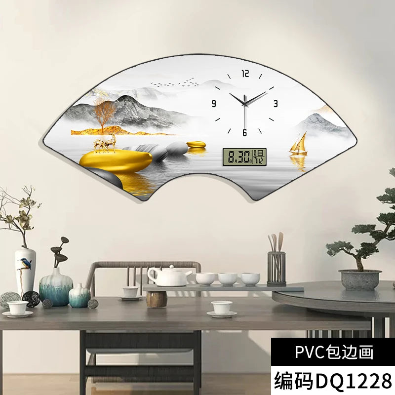 Fan-shaped Perpetual Calendar Electronic Clock Simple Wall Clock Living Room Dining Room Decoration Lamp Picture Clock