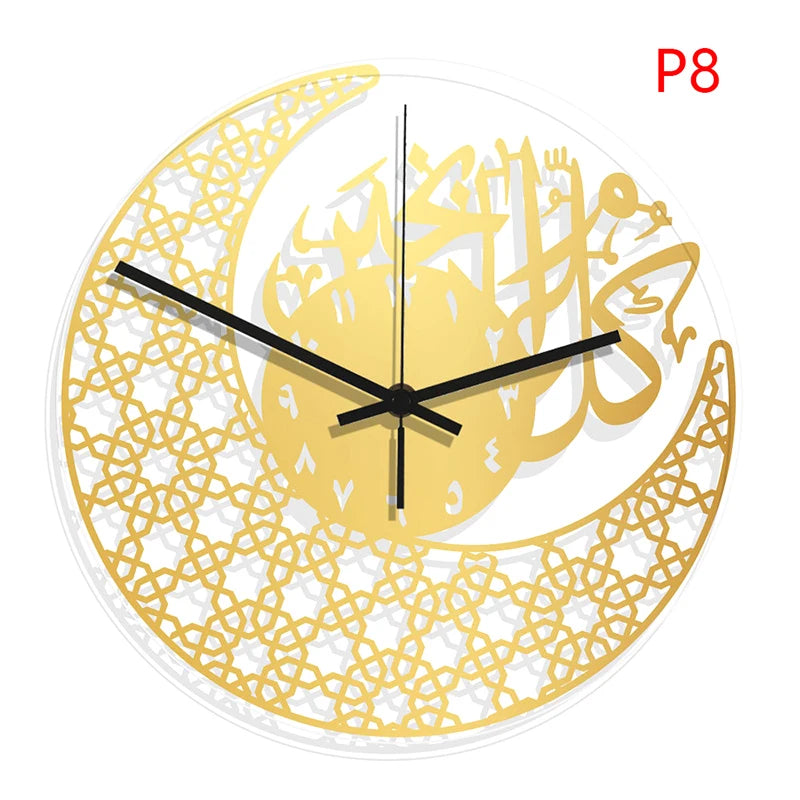 1pc Acrylic Mirror Decorative Clock Islamic Calligraphy Decoration Silent Wall Decor Home Clock Clock Wall 3d Pendulum