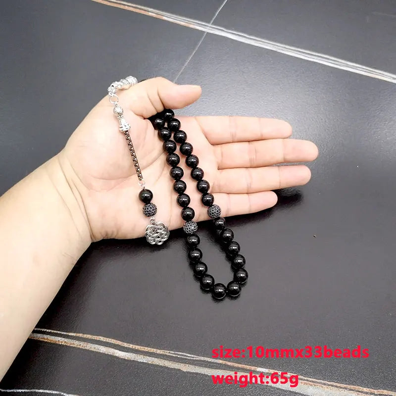 Tasbih Natural Black Agates With Zircon Rosary Beads Muslim Bracelet Eid gift misbaha Islamic accessorise 2023 Turkish Jewelry
