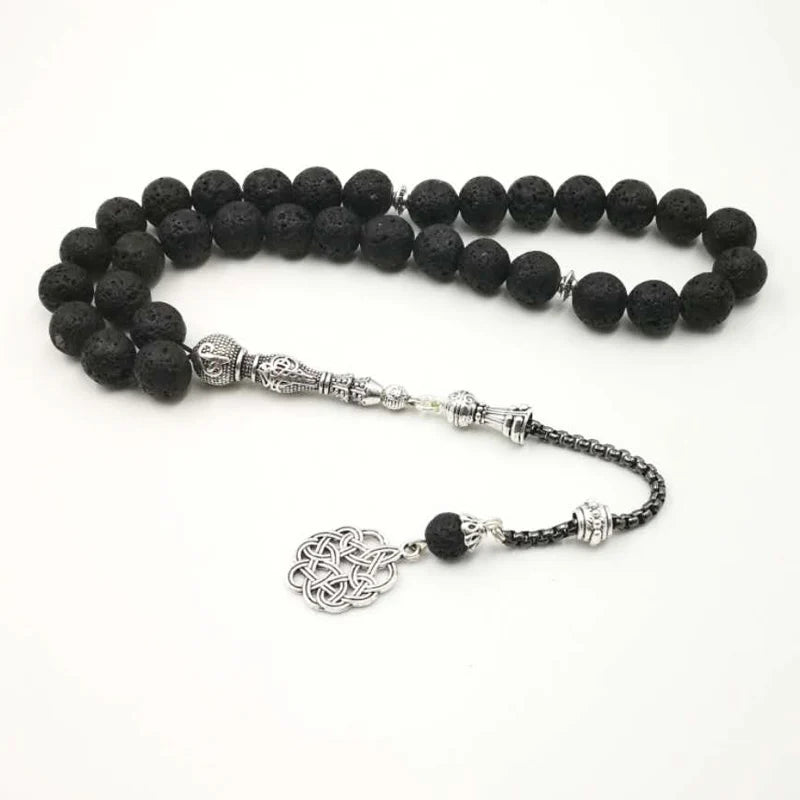 Black Tasbih lava stone 33 beads bracelet natural volcanic stone muslim Eid gift islamic accessories on hand