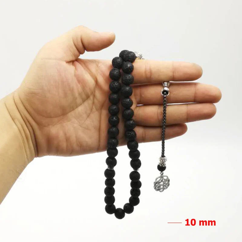 Black Tasbih lava stone 33 beads bracelet natural volcanic stone muslim Eid gift islamic accessories on hand